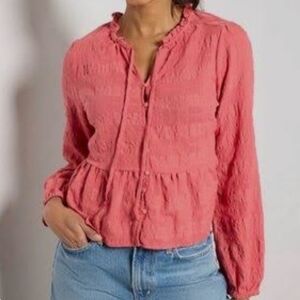 Evereve Ruffle Hem Cropped Button Front Top Blouse XS